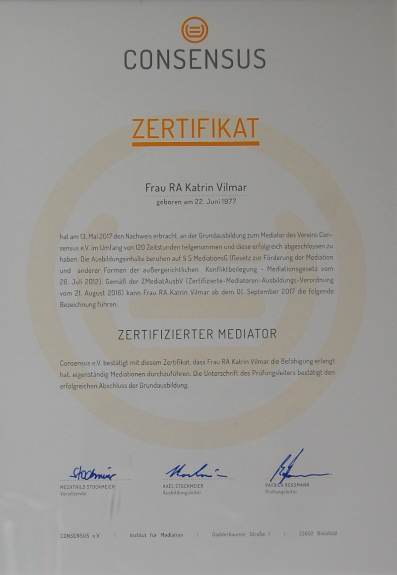 Zertifikat Mediation